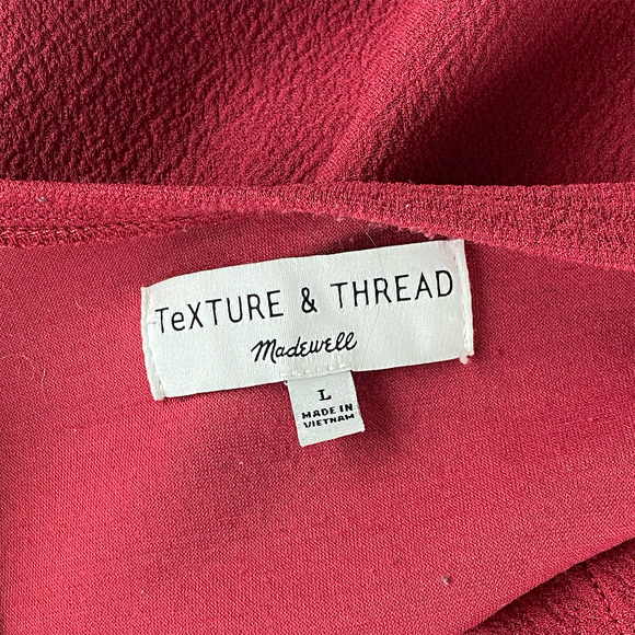 Madewell Texture & Thread Red Crepe Wrap Blouse Side Tie Long Sleeve - Picture 5 of 5